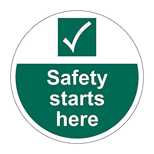 400mm Self-Adhesive Safety Starts Here Floor Sticker - Durable Anti-Slip Vinyl Workplace Safety Sign for Entry Points & Compliance, Easy Peel & Stick Installation