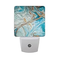 JOYPRINT Led Night Light Marble Texture Pattern Turquoise, Auto Senor Dusk to Dawn Night Light Plug in for Kids Baby Girls Boys Adults Room