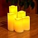 Flameless Candles 3 x 3 inches (Set of 4), Flickering LED Candles, Battery Operated Outdoor Indoor Fake Candles, Amber Flame Plastic Pillar Votive Candles with Cycling 8 Hours ON/16 Hours Off Timer