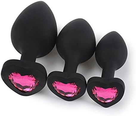 VC6YEU Black Silicone 3 Pack/Size Trainer Plug Set Heart Base Adult Toys for Men Women - Rose Jewellery