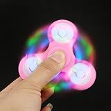 Hot Sale! AMA(TM) LED Light Tri-Spinner Fidget Hand Spinner Fingertip Bearing Toy EDC Focus ADHD Autism Decompression Gyro (Pink)