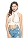 Joeoy Women's White Floral High Neck Hollow Out Lace Backless Crop Top-M