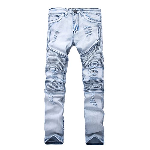 Keybur Men's Ripped Slim Straight fit Broken Hole Tapered Leg Jogger Pants (34, 999 Light Blue)