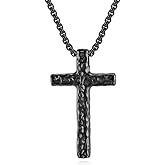 REchoLI Cross Necklace for Men,Stainless Steel Textured Silver/Black Cross Pendant Religious Necklace Chain Christian jewelry 60 cm/23.6 inches