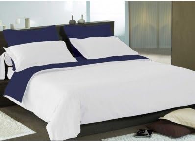 Salome Prestige Housse De Couette Bicolore Et Reversible Satin De Coton 120 Fils 200x200 Bleu Marine Blanc Amazon Fr Cuisine Maison