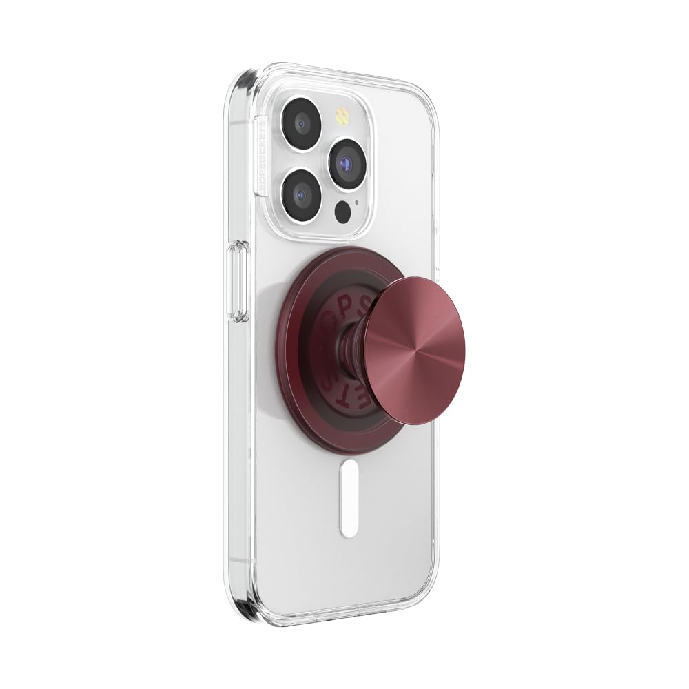 PopSockets Phone Grip for MagSafe with Kickstand, Magnetic Stand, Swappable Top, Secure Hold for iPhone MagSafe Cases, Phone & Tablet Grip - Alum Radial Oxblood Image