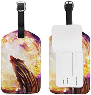 MRMIAN Universe Galaxy Space Animal Wolf Luggage Tag for Baggage Suitcase Bag Leather 1 Piece