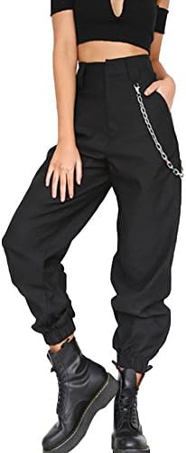 Women's Ladies Cargo Trouser Combat Loose Casual Pants Fitness Yoga Sport Harem Pants Leggings with Chain