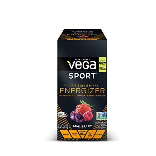 New Vega Sport Premium Energizer Acai Berry (12 Count, 0.6oz) - Vegan,  Gluten Free, All Natural, Pre Workout Powder, Non GMO