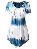 DJT Women's Short Sleeve Tie Dyed Handkerchief Hem Tunic Medium Tie Dye Blue