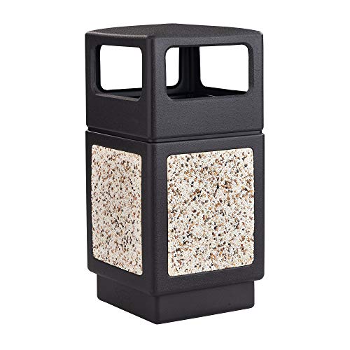 Photo 1 of Safco Products Canmeleon Outdoor/Indoor Aggregate Panel Trash Can 9472NC, Black, Natural Stone Panels, Outdoor/Indoor Use, 38-Gallon Capacity