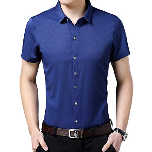 Camicia-a-Maniche-Corte-da-Uomo-Camicia-a-Maniche-Corte-Formale-Professionale-di-Grandi-Dimensioni-Sottile-Tinta-Unita-Semplice-Estate