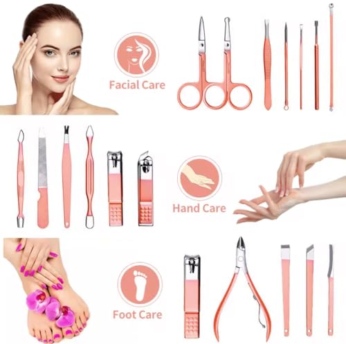 Professional Manicure and Pedicure set and Grooming kit, 22 pieces, with stainless steel Nail clipper, Professtional Nail Beauty set, Portable Leather Case With Mirror, Travel Set.