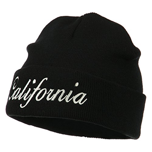 E4hats California Embroidered Long Cuff Beanie - Black OSFM
