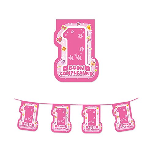 Number 1 Shaped Flags Banner for Girls First Birthday, Pink