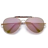 Outdoors-men Metal Tear drop Aviator Sunglasses w/ Cross Bar (Gold/Flash Mirror Rose)