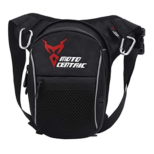 Hebetag Oxford Waist Pack Motorcycle Drop Leg Bag for Men Women Thigh Waist Bum Hip Fanny Belt Bag Purse Pouch Outdoor Travel Hiking Cycling Tactical Outdoor Sports Daypack, Black(RedLogo)