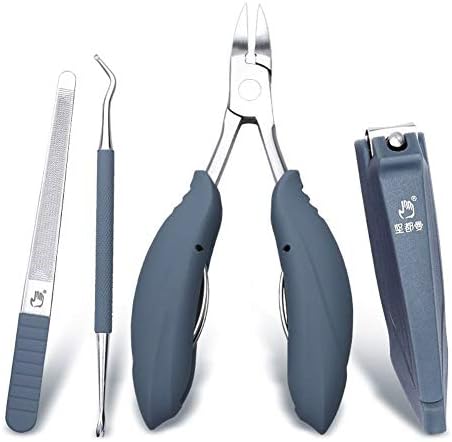 Nail Clippers set, Professional Manicure Pedicure Set for Men Women Large Nail Clipper+Cuticle Nipper+Nail File+Nail Lifter Clean Tool for Thick or Ingrown Toenail with Portable Case - Shample（4PCS）
