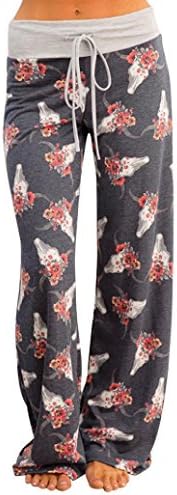 Srogem Womens Pants Womens Cotton Lounge Pants Summer Boho Printed Pajama Yoga Palazzo Loose Sweatpants (M, Gray Floral)