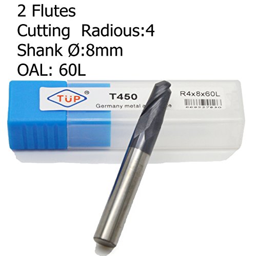 Ougar8 Radius 1 2 3 4mm CNC Carbide Milling Cutter 2 Flutes Center Cutting Premium Ball nose Endmills Finishing End Mill Long Shank Spiral deep Slotting Router Bits Wood Lathe Tools(4pcs) - Thumbnail 2