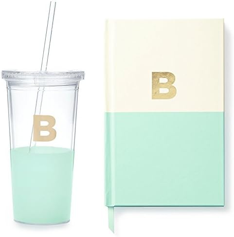 Kate Spade New York Bundle: Monogram/Initial Dipped Tumbler With Straw and Dipped Notebook (B)