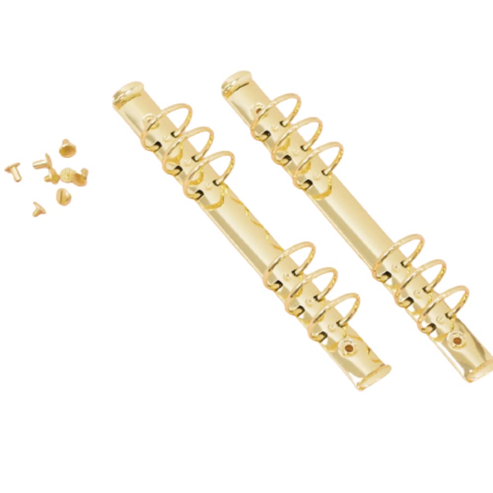 Craftelier - Kit of 2 Mechanisms for 6 Ring Binders | Size Approx. 22,7 cm (8.94") - Ring Diameter 3,3 cm (1.30") - Distance Between Rings 1,9 cm (0.75") | Includes 8 Fixing Brads | Gold Colour — image 1