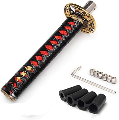 WENJTP Htostar Racing Katana Samurai Sword Shift Knob Shifter Katana Cortex disc Universal Fit for Manual Cars with Adapters Black + Red(20cm): Automotive