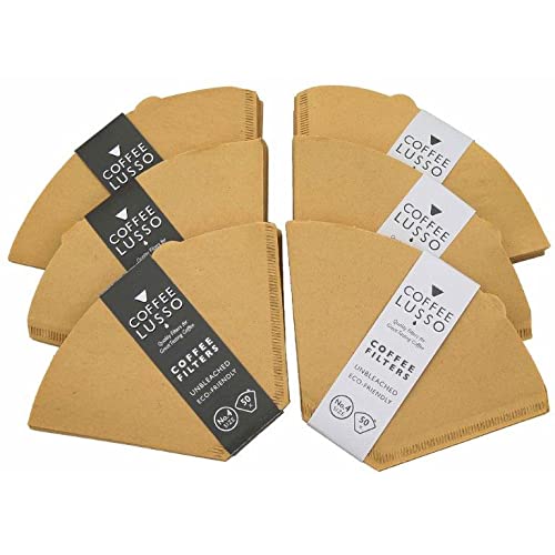Size 4/No.4/1x4 Coffee Filter Papers by COFFEE LUSSO, Cone Shaped, Unbleached, Eco Friendly (300)