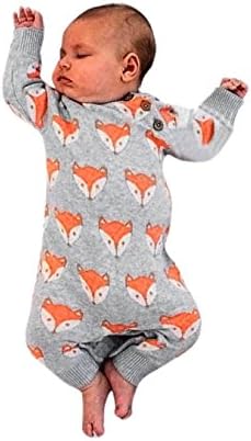 SHOBDW Boys Rompers, Newborn Girl Fashion Cute Fox Print Warm Long Sleeve Jumpsuit Infant Baby Spring Autumn Clothes