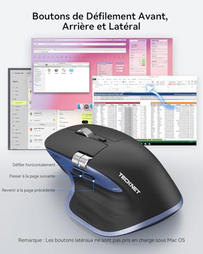 TECKNET Bluetooth Mouse, Ergonomic Wireless Mouse with 3 Modes (BT5.0/5.0+2.4G), Rechargeable, 4800 DPI Adjustable with Side Wheel Silent Mouse for Computers, Mac, PC, Windows, Blue