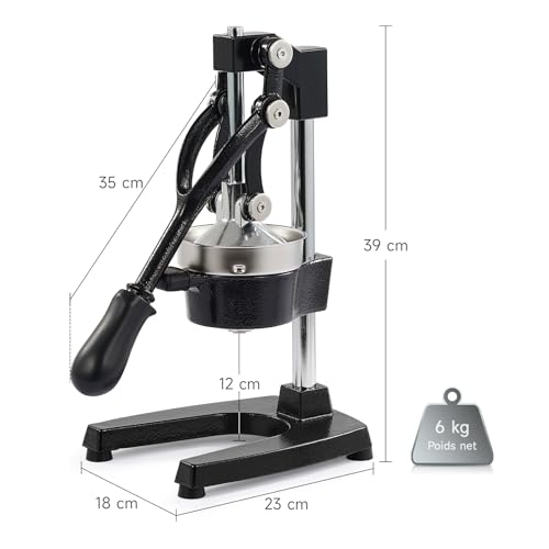 CO-Z Professional Manual Citrus Press Silent Stainless Steel Food Grade Grinder Juice Press Orange Lime Lemon Apple Fruit Black
