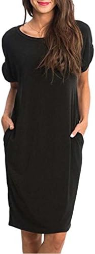 Women Casual Summer Pocket Dress Lady Soild Short Sleeve Beach Sundress Blue