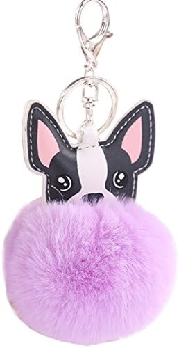 Women's Cute Chihuahua Dog Faux Fur Pom Pom keychain Handbag Purse Jewellry Holder Keyring Backpack Pendants (Light Purple)