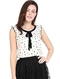 Allegra K Women's Ruffled Sleeveless Tie-Bow Chiffon Dot Prints Blouse