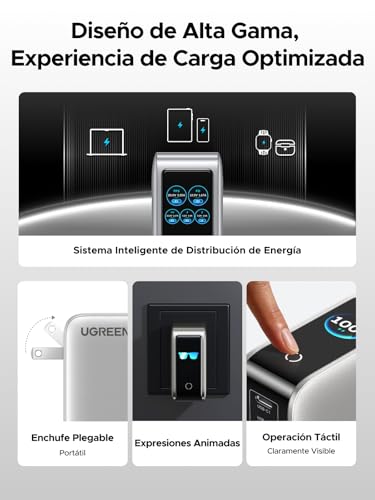 UGREEN Nexode Pro 100W Cargador USB Tipo C 5 Puertos con Pantalla Inteligente, GAN Carga Rápida Adaptador Compatible con Macbook, iPhone 17 Pro Max/17 Pro/Air /17/16/15, Galaxy S26 S25 S24 Ultra, iPad