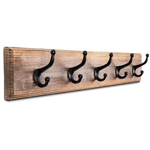 DOMEK Farmhouse Coat Rack Wall Mounted Wooden (Large 33.5") 5 Iron