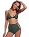 Women Two Piece Cut Out Swimsuit Bikini Set High Waisted Bathing Suits Green L