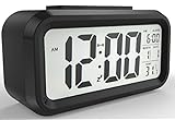 Gloue Digital Alarm Clock Battery Operated- Alarm Clocks Bedside- Temperature Display- Snooze and Large Display- Smart Night Light - Battery Operated Alarm Clock and Home Alarm Clock. (BLACK)