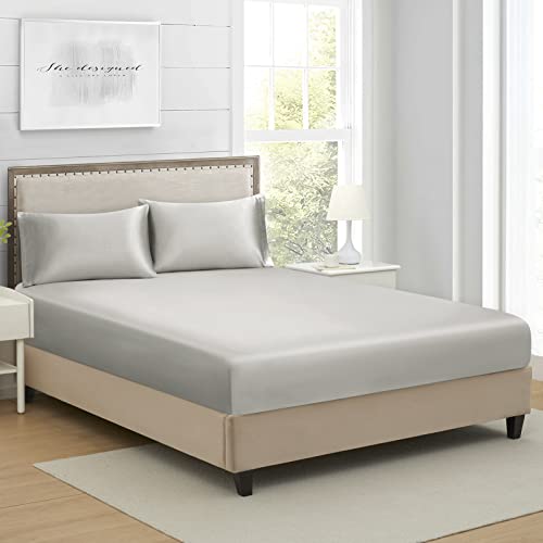 Queen Silk Satin Fitted Sheet, Soft Deep Pocket