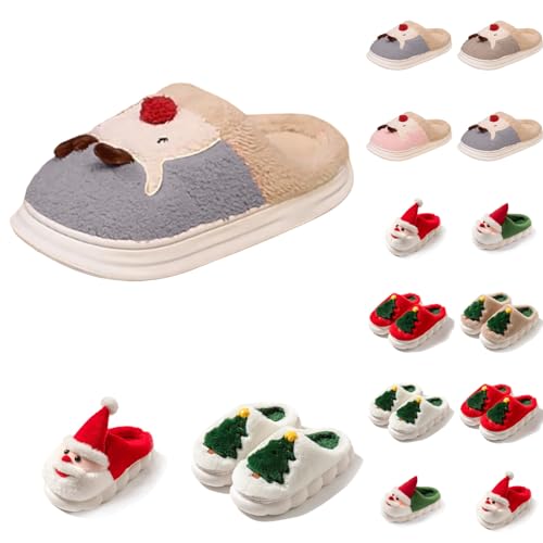 HBDHEJL Christmas Reindeer Slippers for Women Men Fuzzy Memory Foam Slippers Cozy Fluffy Plush Winter Warm Couple House Shoes 01 Grey 6