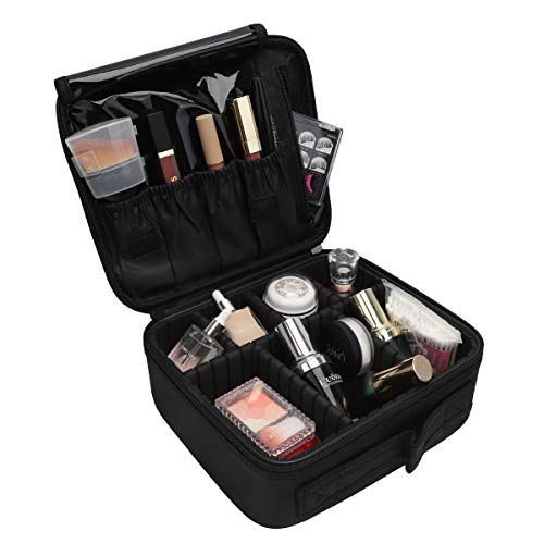 Makeup Bag Travel Cosmetic Bag, Joyphy Cosmetic Case Organizer Portable with Adjustable Dividers for Cosmetics Make Up Tools Toiletry Jewelry (Black)