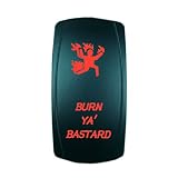 QUNQI STAR 5 pin Laser Backlit Rocker Switch BURN YA' BASTARD 20A 12V On/off LED Light Toggle Switch (Red)