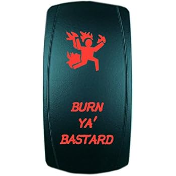QUNQI STAR 5 pin Laser Backlit Rocker Switch BURN YA' BASTARD 20A 12V On/off LED Light Toggle Switch (Red)
