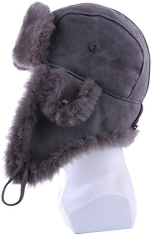 LKIUYN Winter Hats Genuine Sheepskin Leather Ushanka for Men Women Natural Sheep Fur Warm Suede Trooper Snow Cap