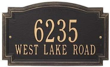 Address Signs - Whitehall Barcelos Personalized Cast Metal Address Plaque Custom House Number Sign 3399BG with Two Line in Black and Gold Color 14 X 8.5