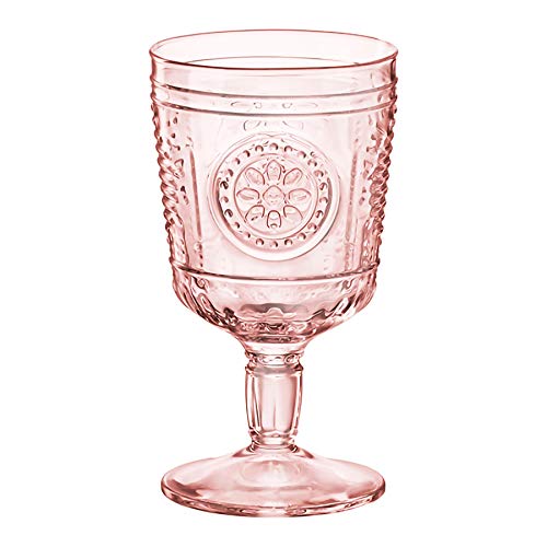 Bormioli Rocco Romantic Wine Glasses Set Vintage Italian Cut Glass Goblets 320ml Pink
