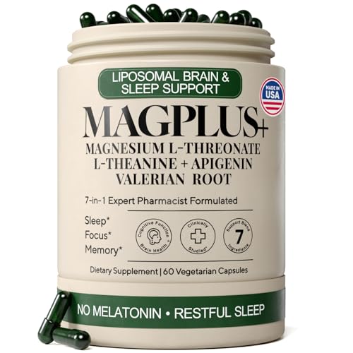 Magnesium L-Threonate with Apigenin, Valerian Root & L-Theanine – No Melatonin Restful Sleep & Brain Supplement – Clinically Studied 7-Ingredient Formula – Memory & Focus – 60 Capsules
