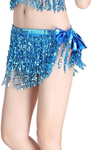 Miavestar Belly Dance Hip Scarf for Women - Belly Dance Skirts with Sequin Tassel (Blue)