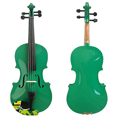Kinglos Full Size 4/4 Green Colored Solid Wood Violin Kit Student Fiddle for Beginners Children Kids with Case, Shoulder Rest, Bow, Rosin, Bridge and Strings
