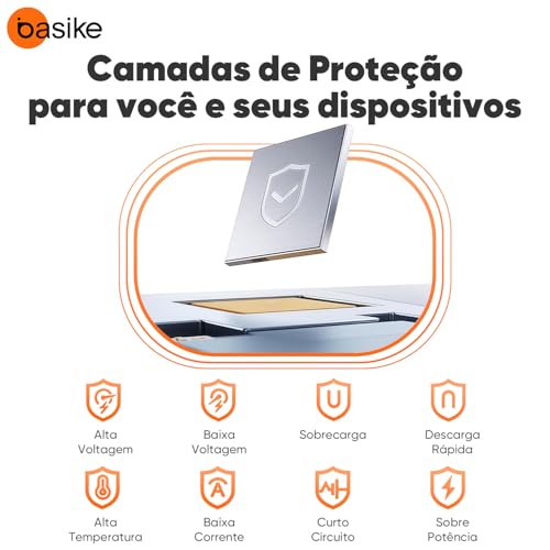Basike Power Bank, Carregador Portátil 10000mAh 35W, 2-Saídas com Cabo Tipo-C Integrado, Bateria Externa de Carregamento Rápido PD/QC para iPhone Séries 17/16/15, Samsung S25/24/23/22 (Cinza)